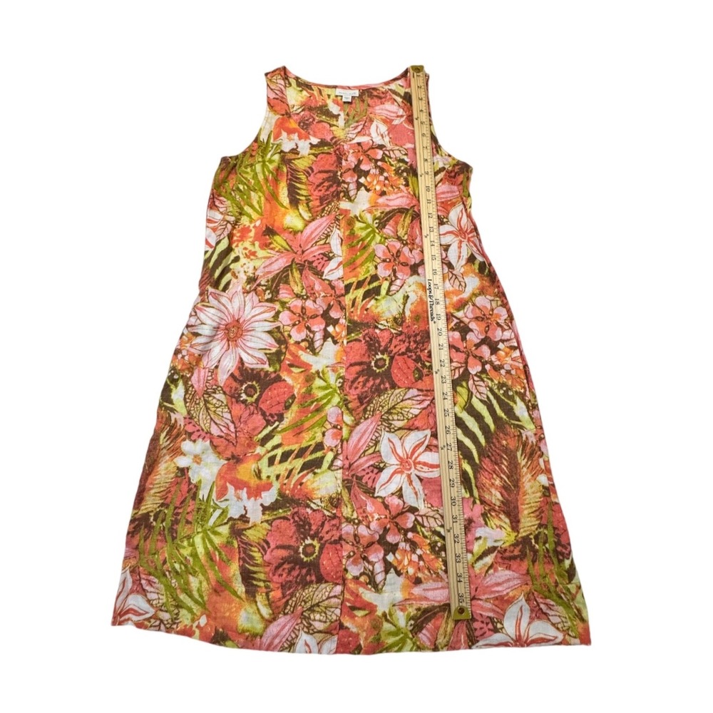 J. Jill 100% Linen Tropical Floral Dress Pockets Orange Small Summer Vacation - Picture 5 of 6
